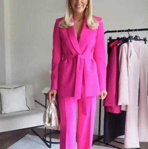 ZARA SET Tuxedo Collar Blazer Belted & Pants neon Fuschia: Sizes S,M,LBNWT